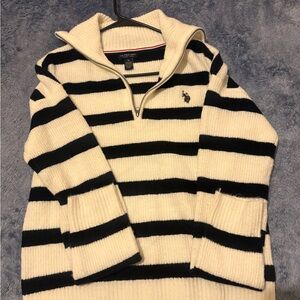 U.S. Polo Assn. Black and Cream Striped Zip-Up Sweater